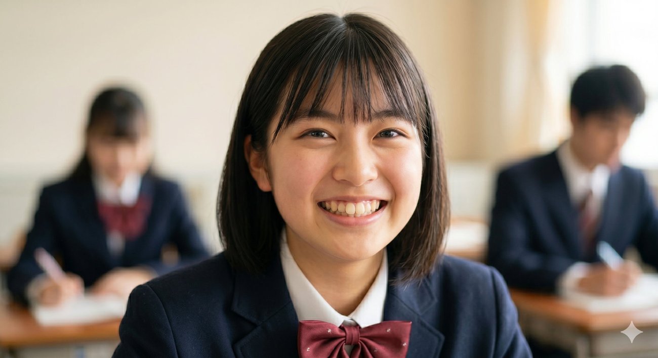 笑顔の中学生